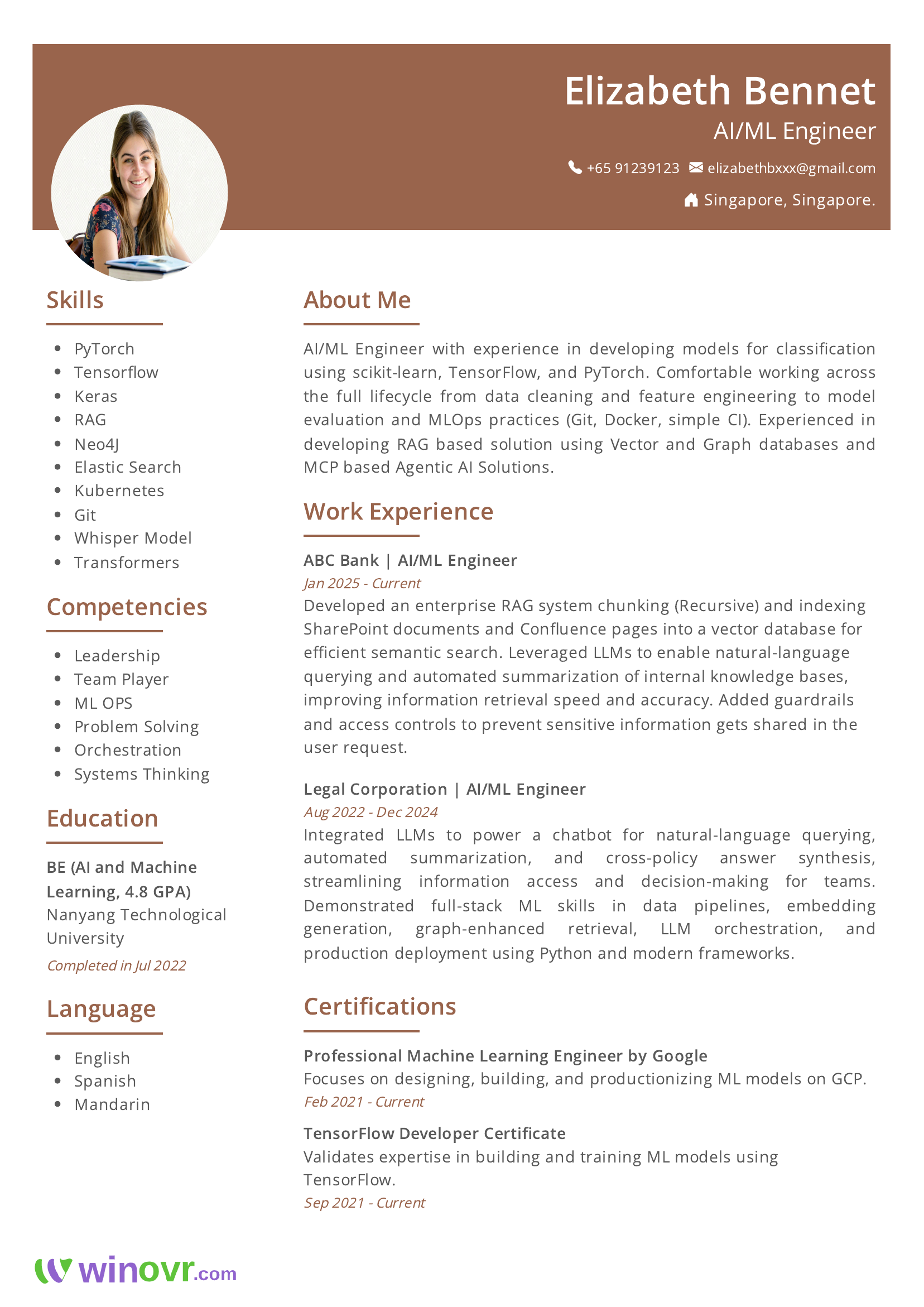 AI/ML Engineer Resume Sample