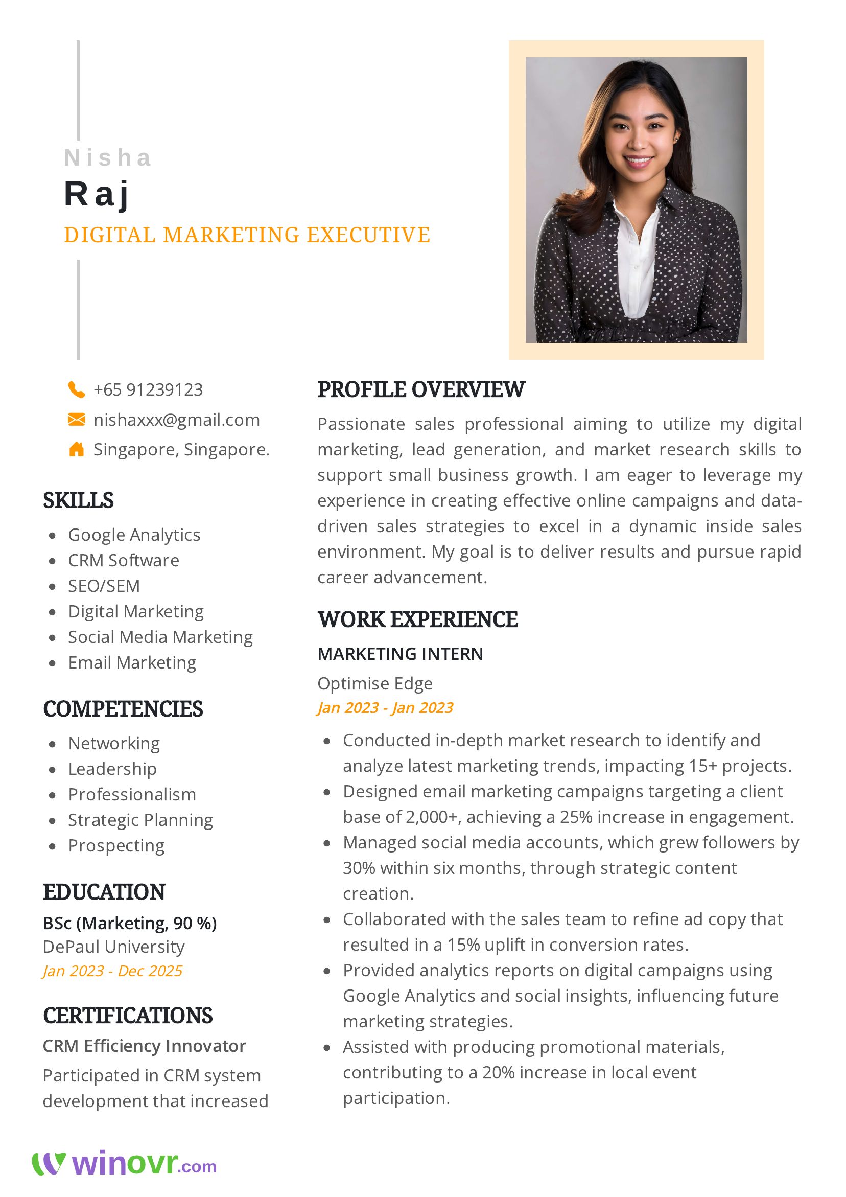 Marketing Executive - Digital Resume Sample