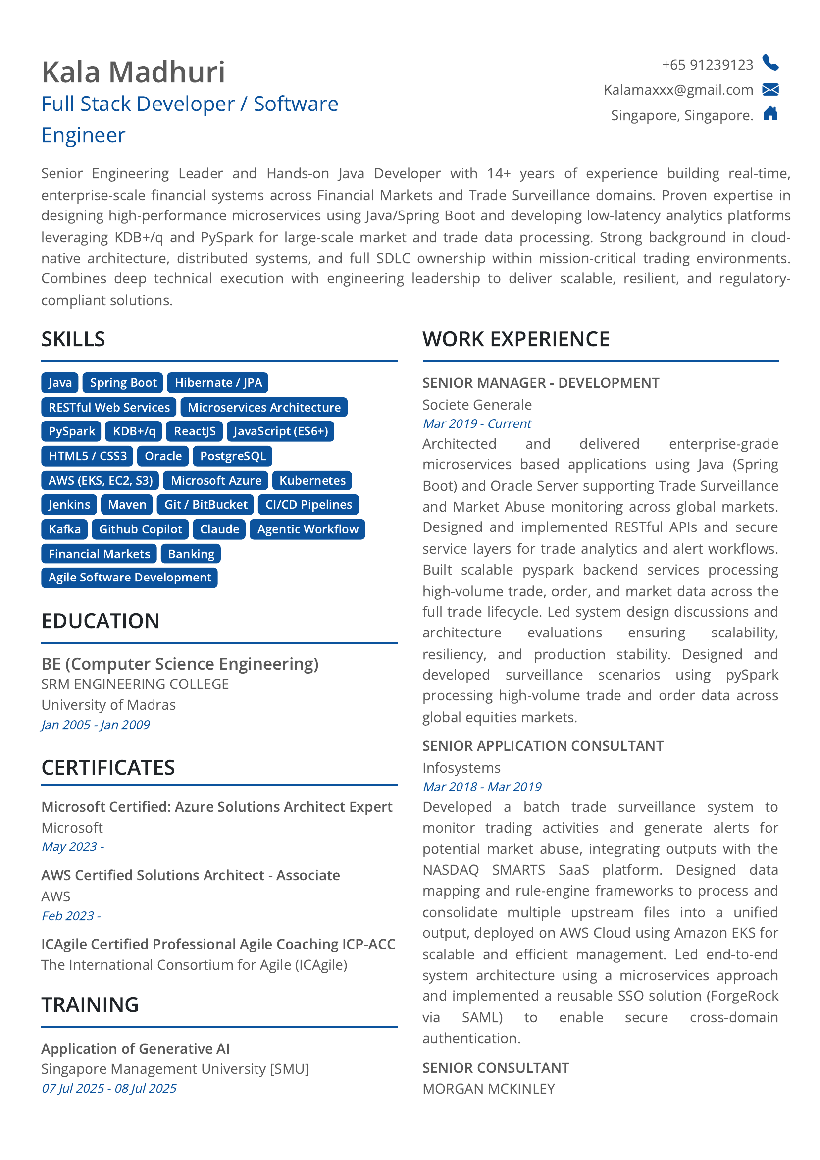 Full Stack Developer Resume Sample
